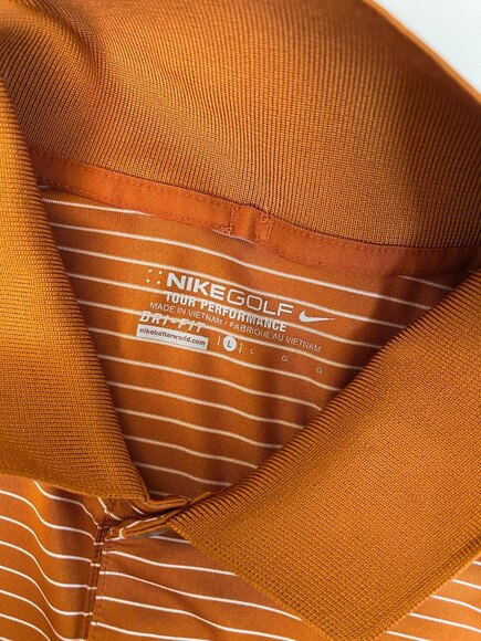 Nike Dri-Fit Golf Polo Shirt Orange & White Stripes Size Large - Picture 6 of 6
